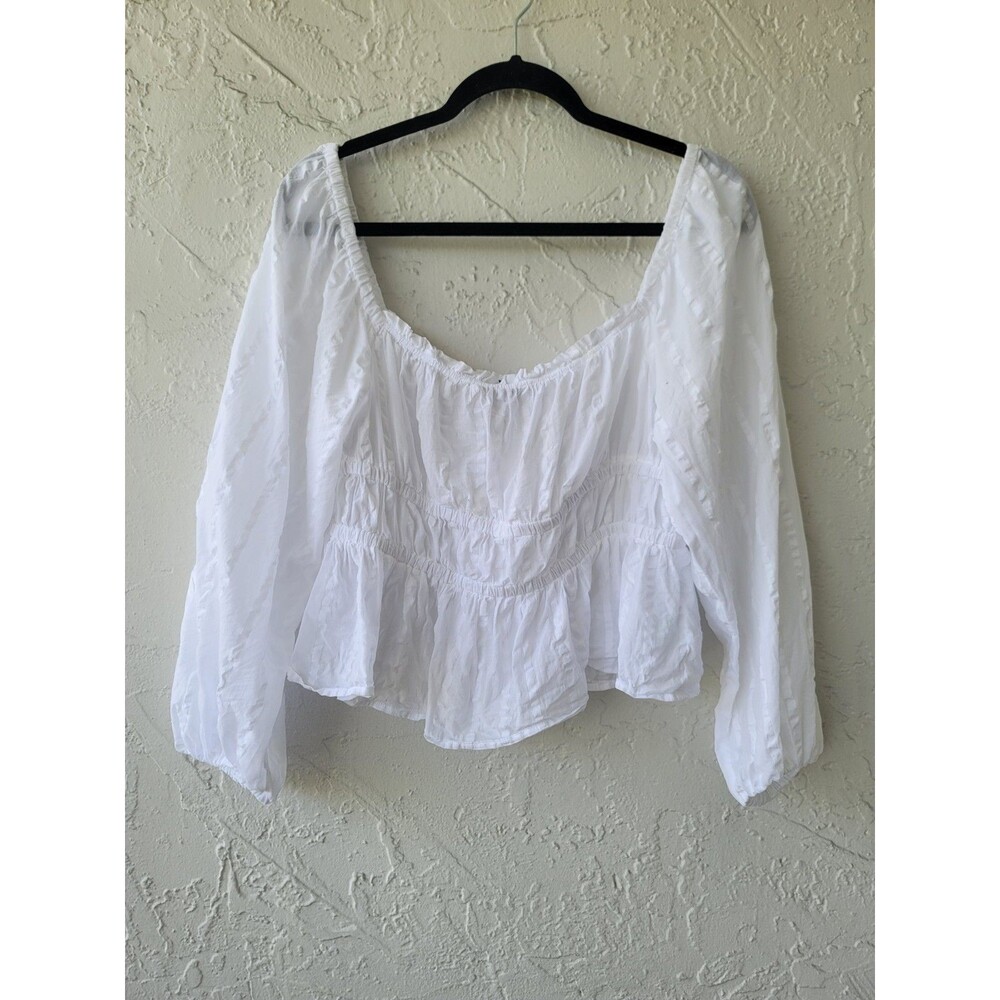 J.Crew White Cotton Blouse Women’s Puff Sleeve Square Neck Cottagecore Top Large - Picture 2 of 11
